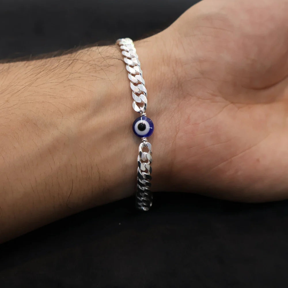 Curb Design Evil Eye Silver Bracelet for Men | 925 Sterling Silver – AJ Jewellers