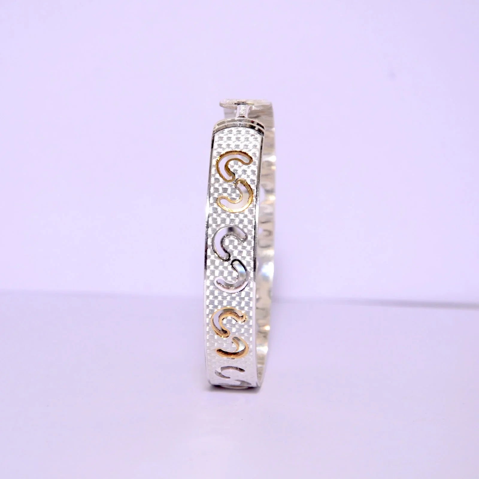 Men’s & Unisex Silver Kada | Golden Polish Laser Cut 925 Silver Kada – AJ Jewellers