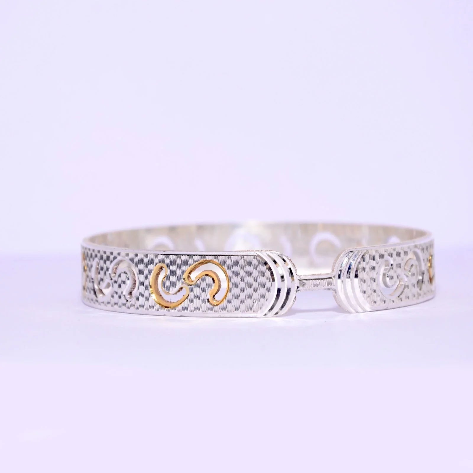 Men’s & Unisex Silver Kada | Golden Polish Laser Cut 925 Silver Kada – AJ Jewellers