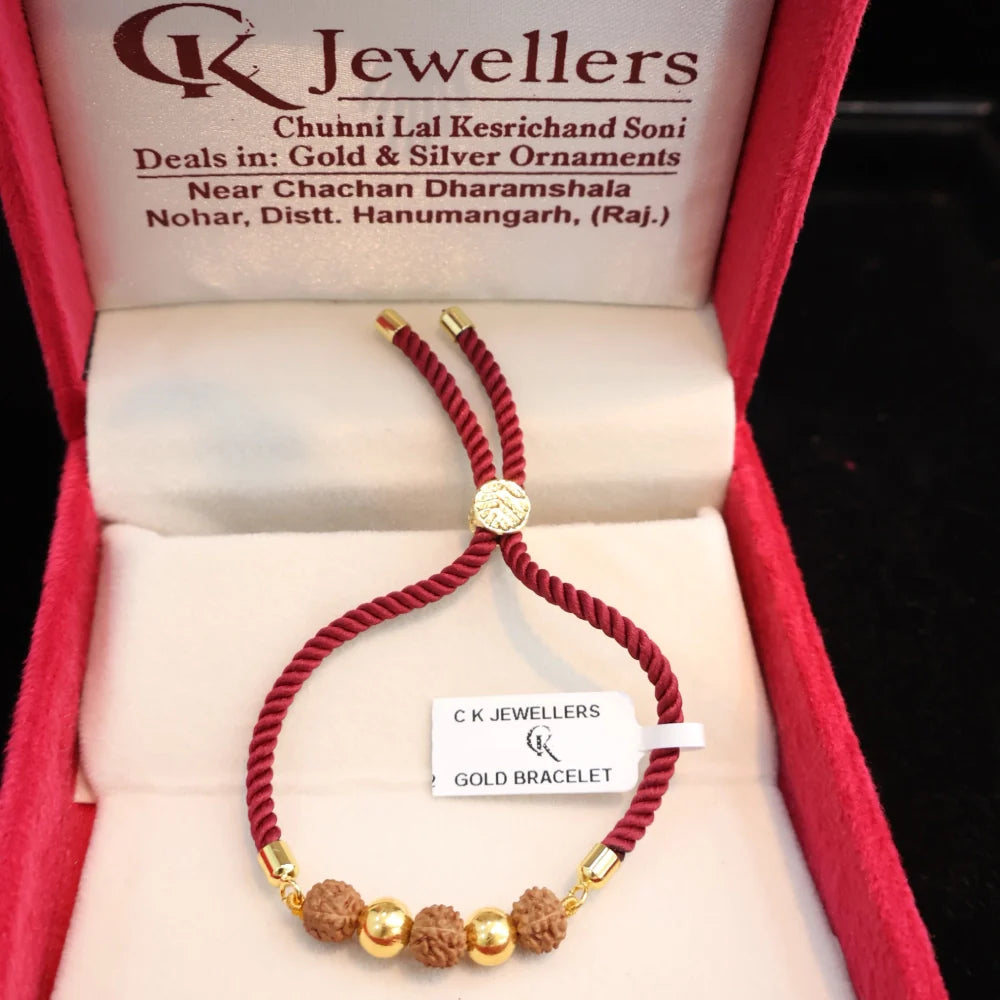 22K Gold 3 Rudraksha Rakhi Bracelet | BIS Hallmarked Pure Gold Rakhi – AJ Jewellers