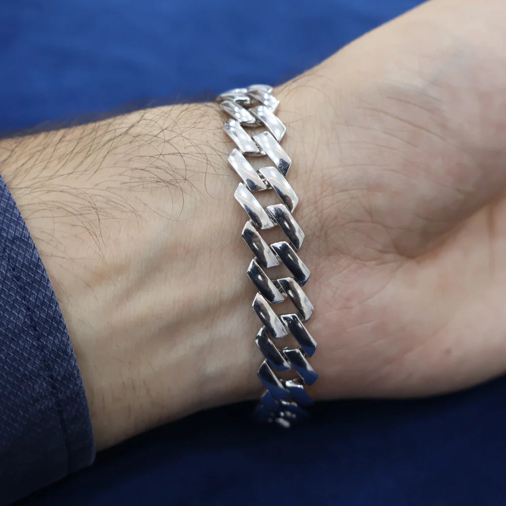 925 Silver Cuban Link Chain Bracelet for Men | Solid & Stylish Design – AJ Jewellers