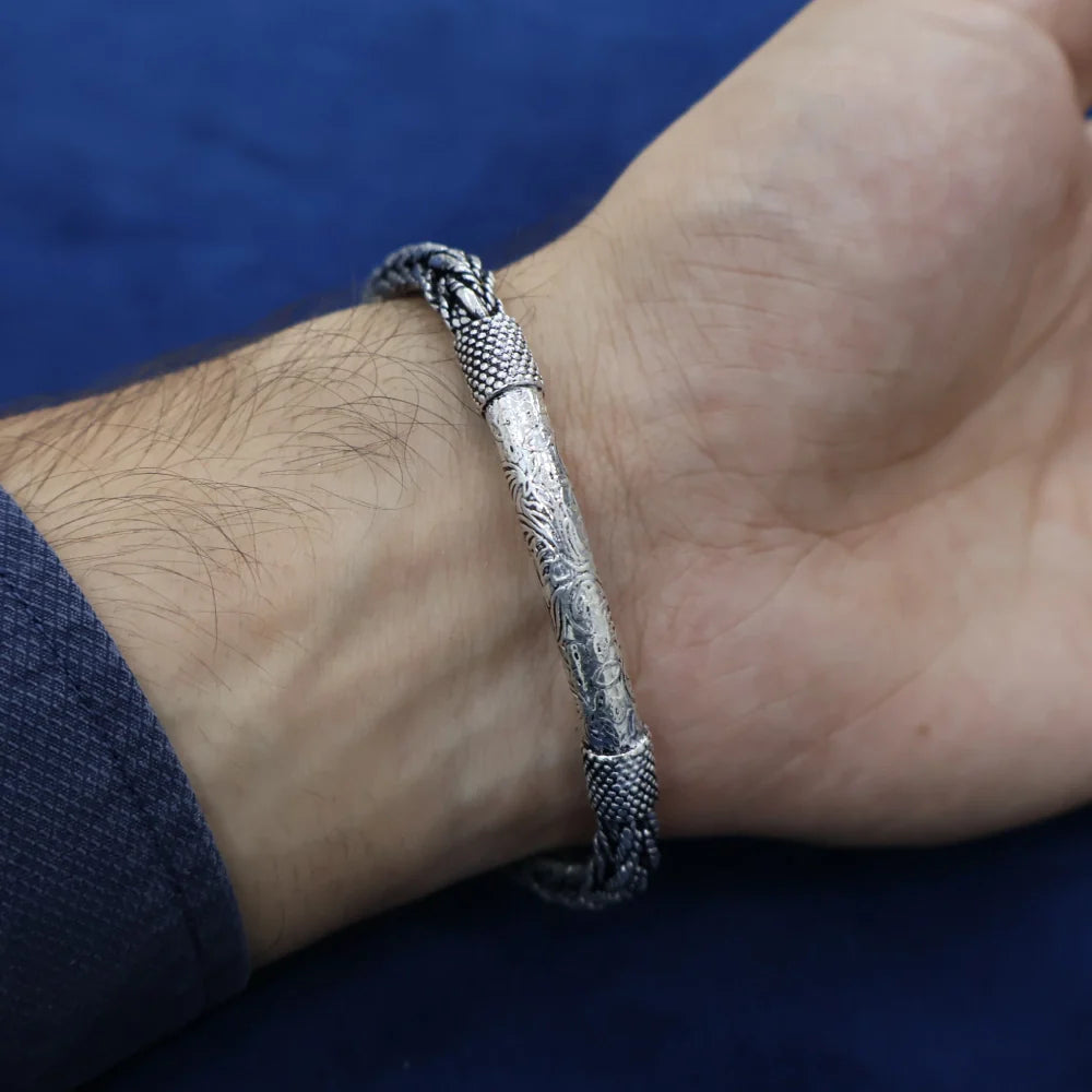 Antique Engraving 925 Silver Bracelet for Men | Heavy Designer Bracelet – AJ Jewellers