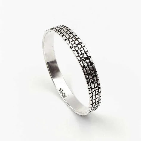 Black Radium Solid Brick Design Silver Kada for Men | Pure 925 Silver Kada – AJ Jewellers