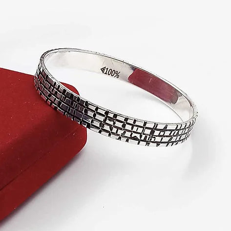 Black Radium Solid Brick Design Silver Kada for Men | Pure 925 Silver Kada – AJ Jewellers