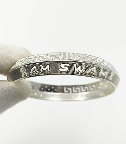 CNC Design Customised Name Pure Silver V-Shape Kada for Men | 50 gms – AJ Jewellers