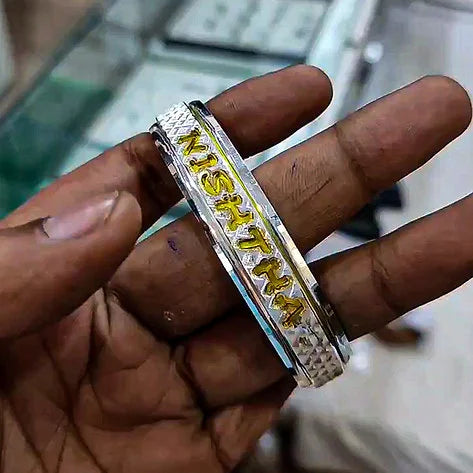 Center Name Rotation Silver Kada for Men | 925 Customised Silver Kada