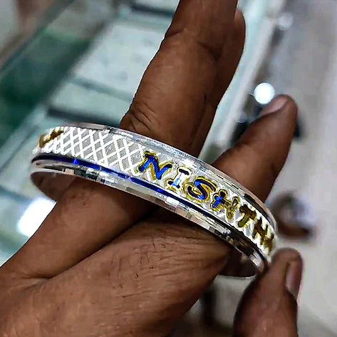 Center Name Rotation Silver Kada for Men | 925 Customised Silver Kada