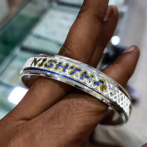 Center Name Rotation Silver Kada for Men | 925 Customised Silver Kada