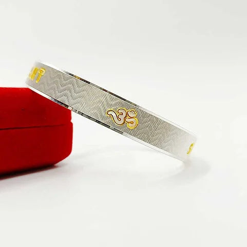 Customised Name Om Design Silver Wave Kada | 925 Sterling Silver Flat Kada – AJ Jewellers