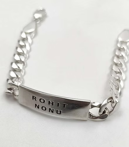 Custom Name Curb Silver Bracelet for Men | AJ Jewellers