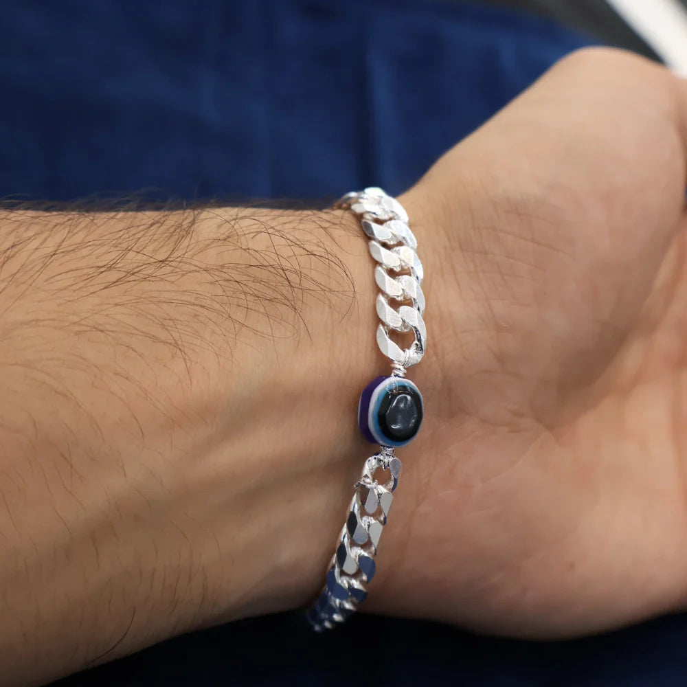 Men’s Evil Eye Silver Bracelet | Stylish Protective Charm – AJ Jewellers