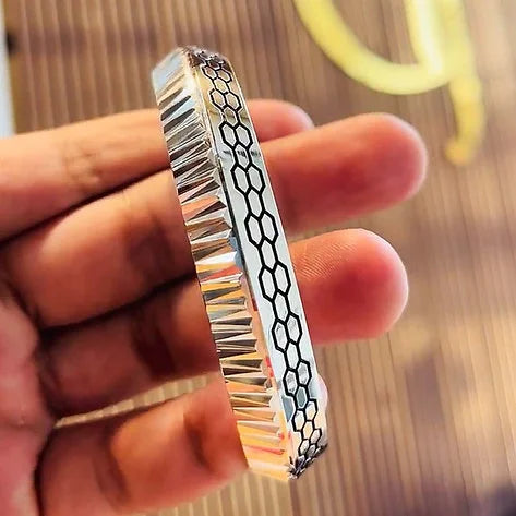 Fancy V-Shape V-Cut Pure Silver Kada for Men AJ Jewellers