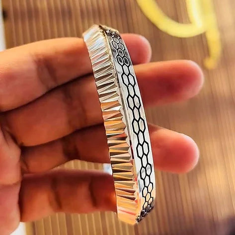 Fancy V-Shape V-Cut Pure Silver Kada for Men AJ Jewellers
