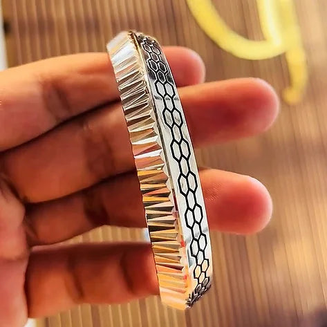 Fancy V-Shape V-Cut Pure Silver Kada for Men AJ Jewellers