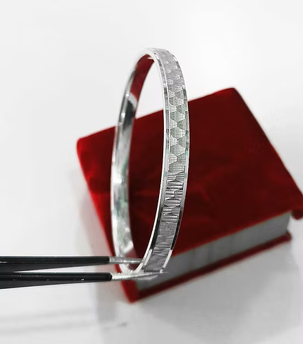 Flat Cross Cut Pure Silver Kada for Men & Women  AJ Jewellers