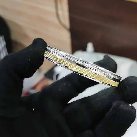 Flat Design Side Cut Gold Rhodium Pure Silver Kada for Men 40 gm | AJ Jewellers