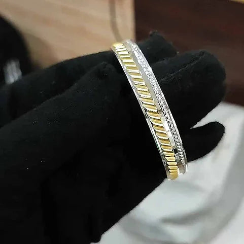 Flat Design Side Cut Gold Rhodium Pure Silver Kada for Men 40 gm | AJ Jewellers
