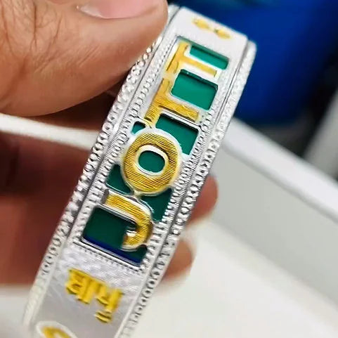 Green & Red Radium Customised Design Pure Silver Kada | 925 Silver Kada for Men – AJ Jewellers