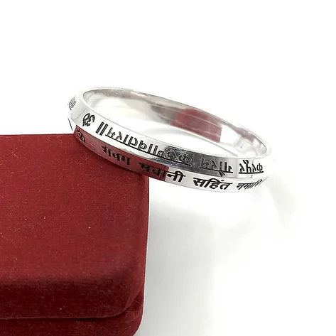 Heavy Solid Mantra + Om + Trishul Design Customised Silver Kada for Men 95 gm | AJ Jewellers
