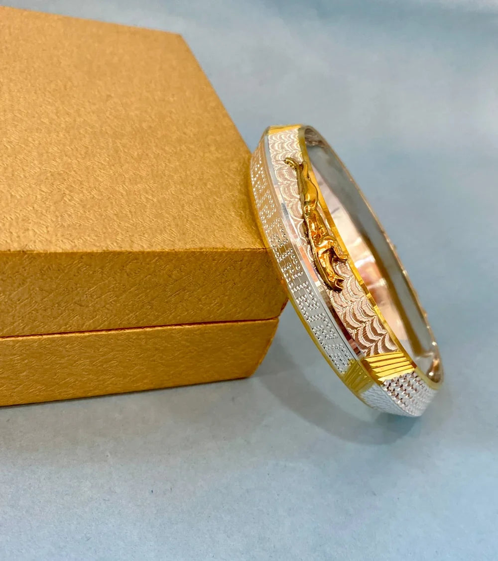 Silver Golden Jaguar Kada | Punjabi Pure Silver Kada for Men – AJ Jewellers