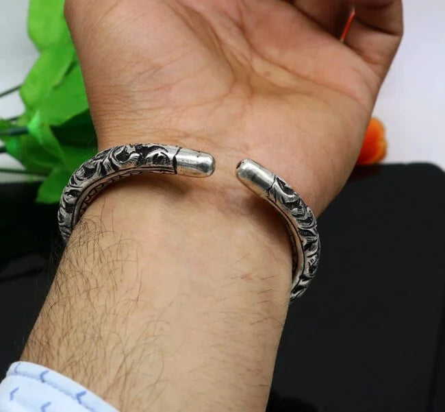 Jai Mata Di Silver Kada For Men | 925 Silver Cuff Kada For Men | AJ Jewellers