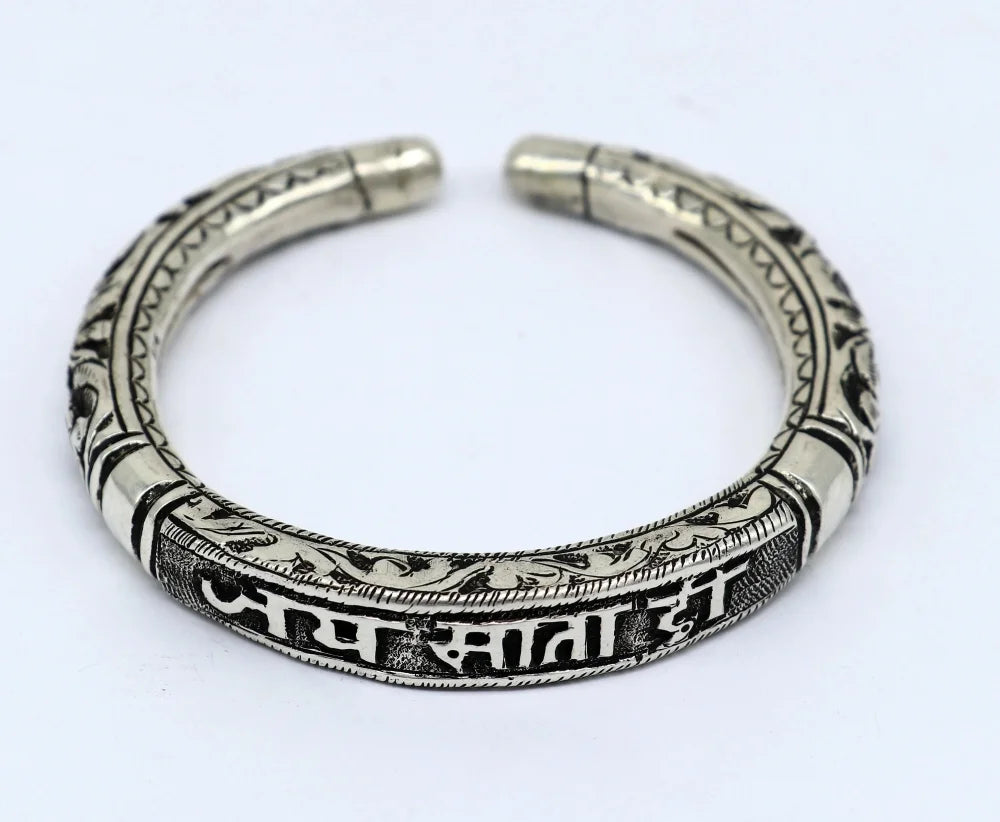 Jai Mata Di Silver Kada For Men | 925 Silver Cuff Kada For Men | AJ Jewellers