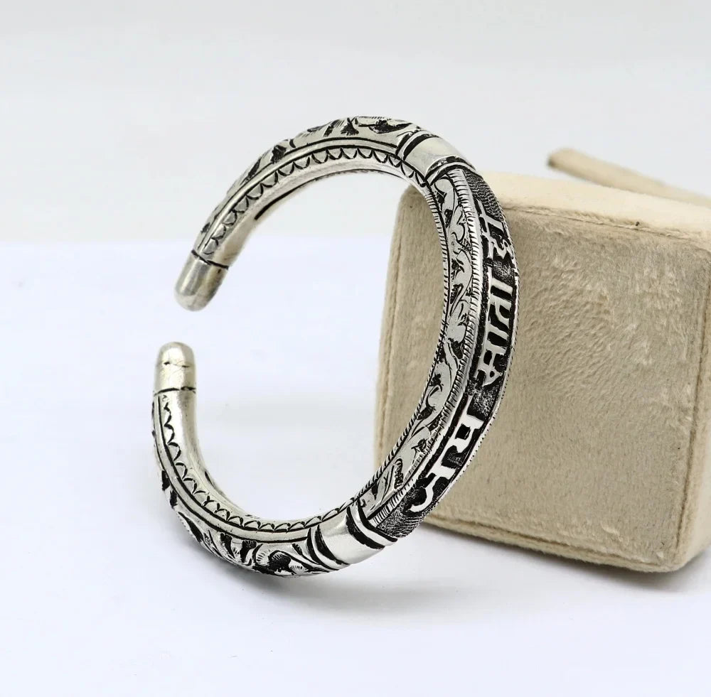 Jai Mata Di Silver Kada For Men | 925 Silver Cuff Kada For Men | AJ Jewellers