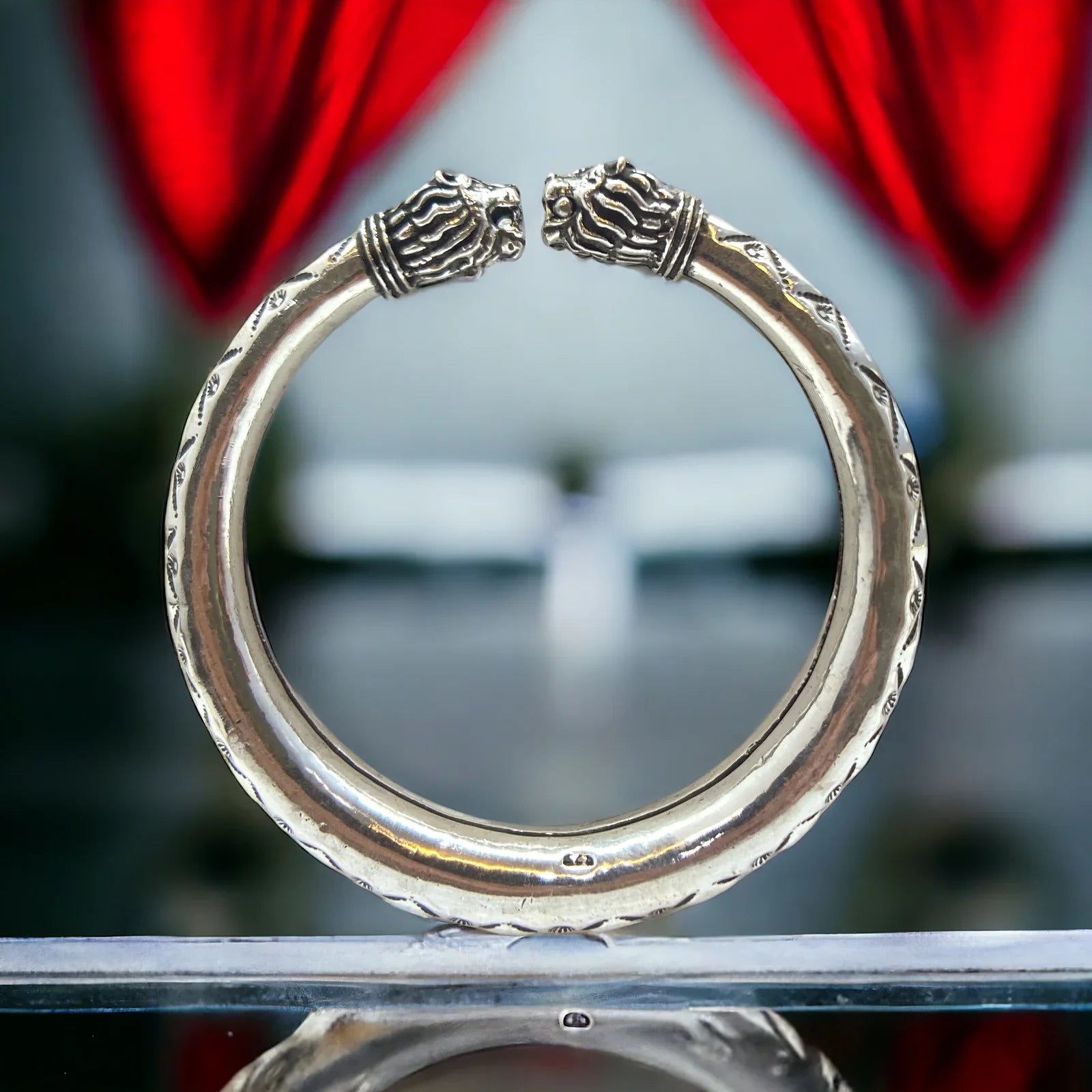 Lion Face Silver Kada for Men | Adjustable 925 Sterling Silver Kada | AJ Jewellers