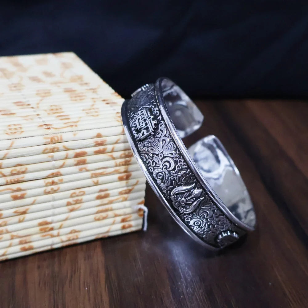 Mahakal Trishul Silver Kada For Men | Pure Silver Cuff Kada For Men – AJ Jewellers