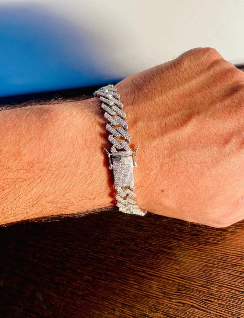925 Sterling Silver Iced Out Cuban Link Bracelet for Men | Cuban Bracelet with Diamonds – AJ Jewellers