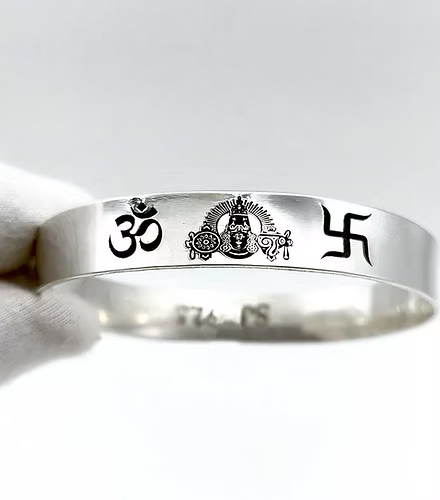 OM Shank Venkateswara Chakra Swastik Design Pure Silver Kada for Men – AJ Jewellers