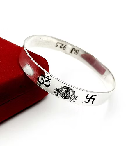 OM Shank Venkateswara Chakra Swastik Design Pure Silver Kada for Men – AJ Jewellers