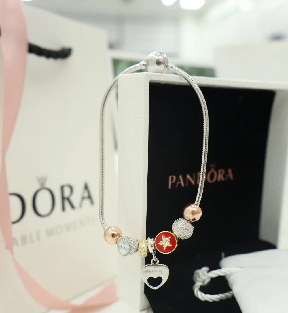 Pandora Heart & Star Charm Silver Bracelet for Women | 925 Sterling Silver Bracelet – AJ Jewellers