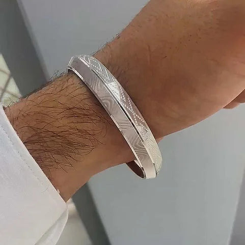 Platinum Finishing V-Shape Wave Silver Kada 50 gm | 925 Silver Kada – AJ Jewellers