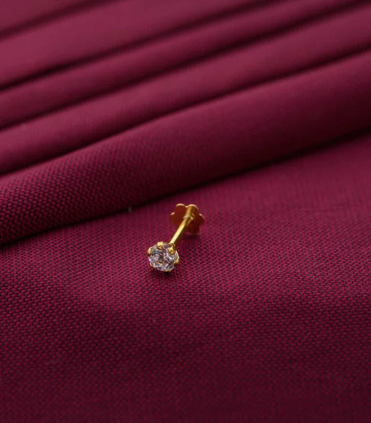 Round Stone Gold Nose Pin for Women | Elegant Daily Wear Nose Pin by AJ Jewellers