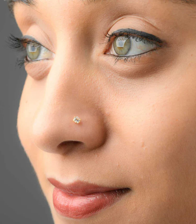 Round Stone Gold Nose Pin for Women | Elegant Daily Wear Nose Pin by AJ Jewellers