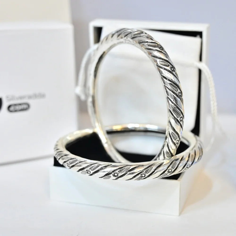 Silver Ankle Leg Kada | 925 Silver Engraved Design Leg Kada – AJ Jewellers