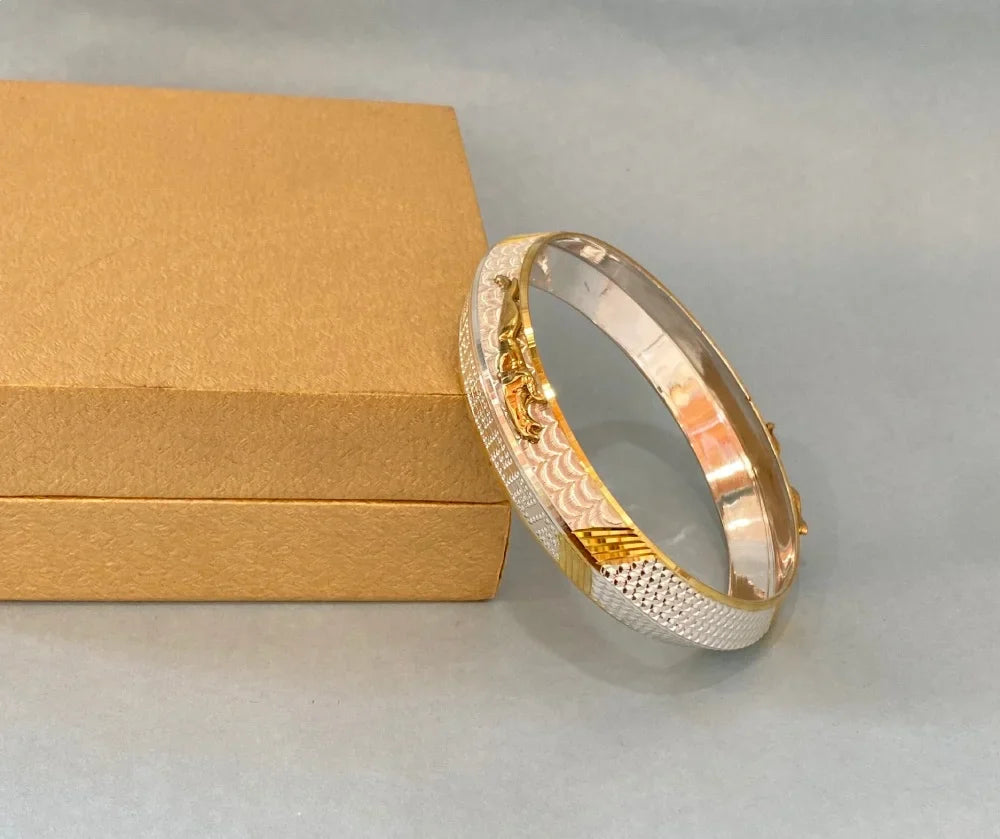 Silver Golden Jaguar Kada | Punjabi Pure Silver Kada for Men – AJ Jewellers