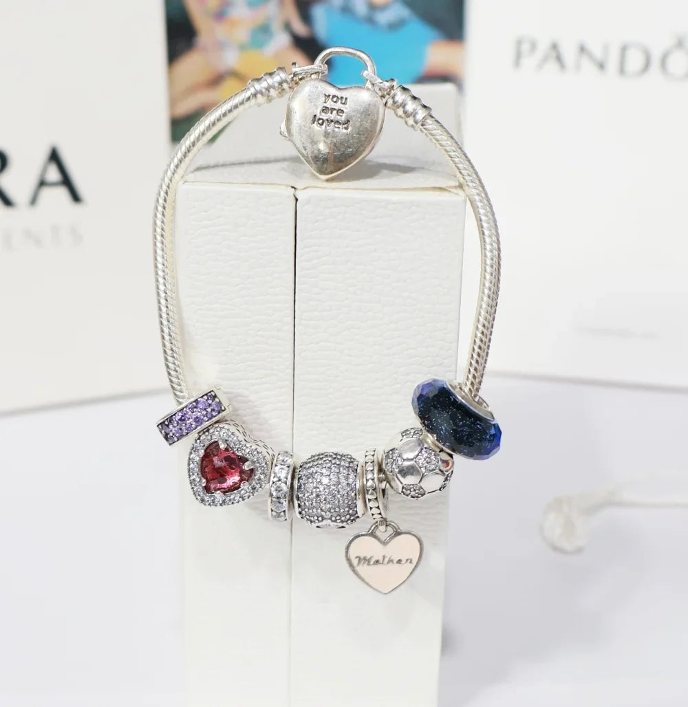 Silver Pandora Sparkling Levelled Heart Charm Bracelet for Women | 925 Sterling Silver – AJ Jewellers