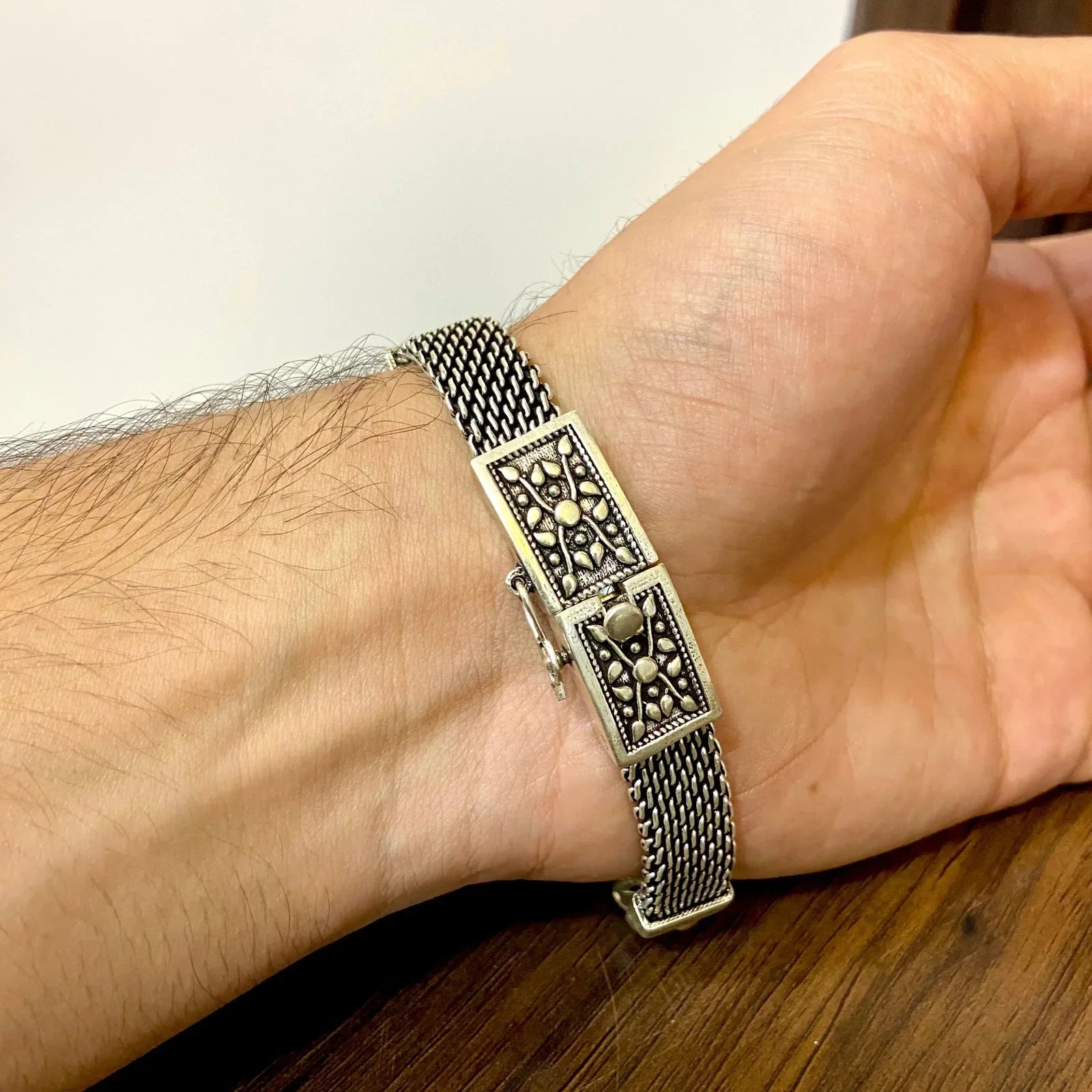 Antique Lock Silver Bracelet for Men | 925 Silver | AJ Jewellers
