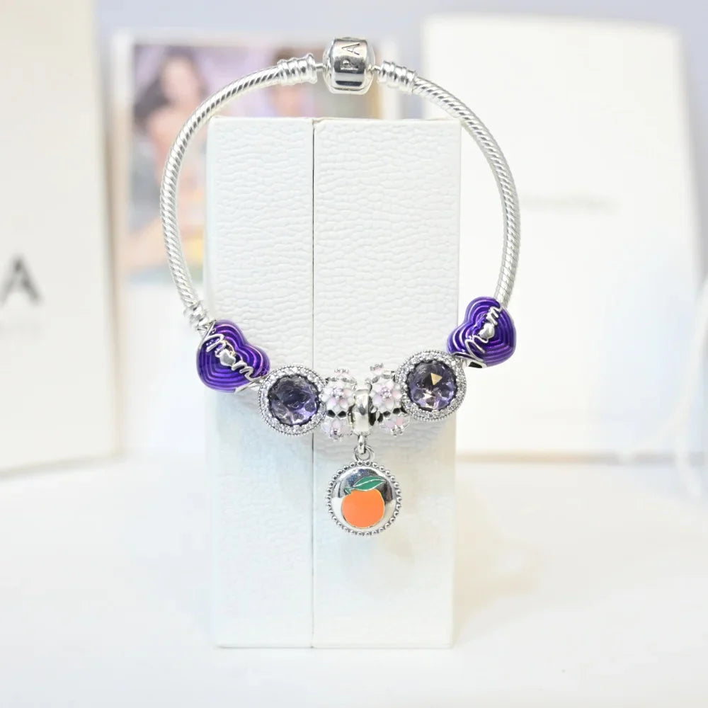 Silver Pandora Bracelet for Girls | Mom with Purple Charms Bracelet for Women – AJ Jewellers