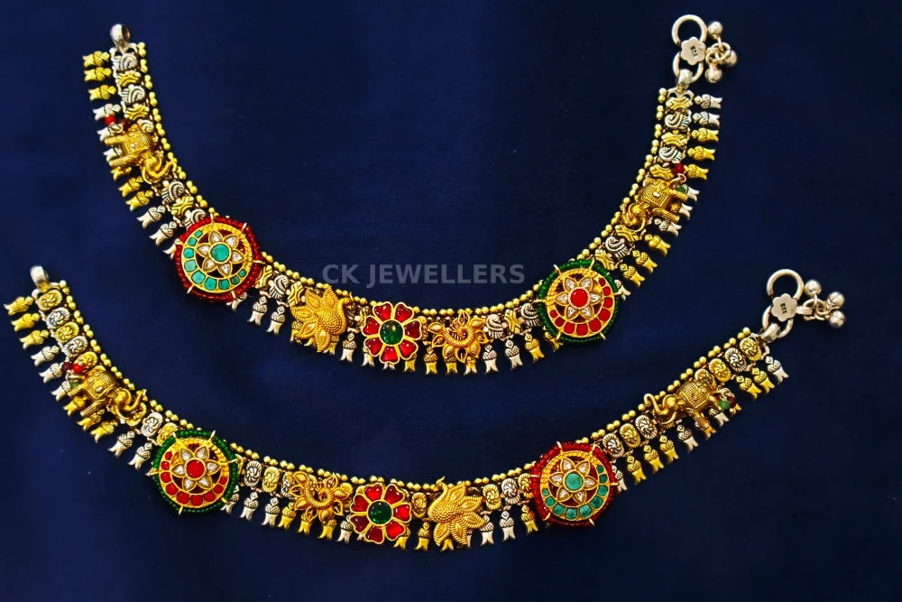 Two Tone 925 Pure Silver Payal for Women | Heavy Anklet – 182g Approx | AJ Jewellers