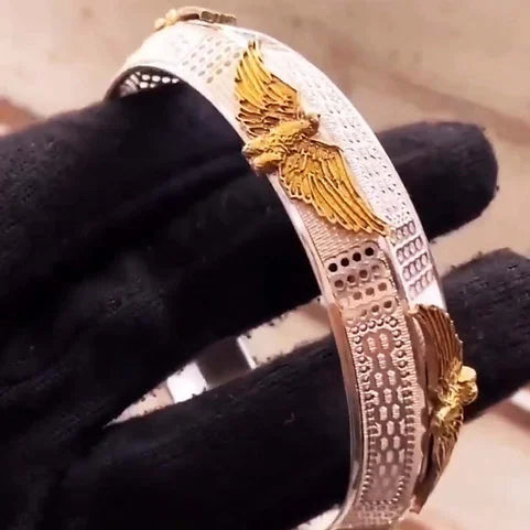V-Shape 3 Lines with Eagle Design Pure Silver Kada for Men 925 Kada – AJ Jewellers