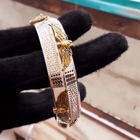 V-Shape 3 Lines with Eagle Design Pure Silver Kada for Men 925 Kada – AJ Jewellers