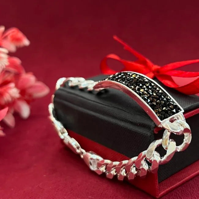Black Stone Silver Bracelet for Men | 925 Sterling Silver | AJ Jewellers