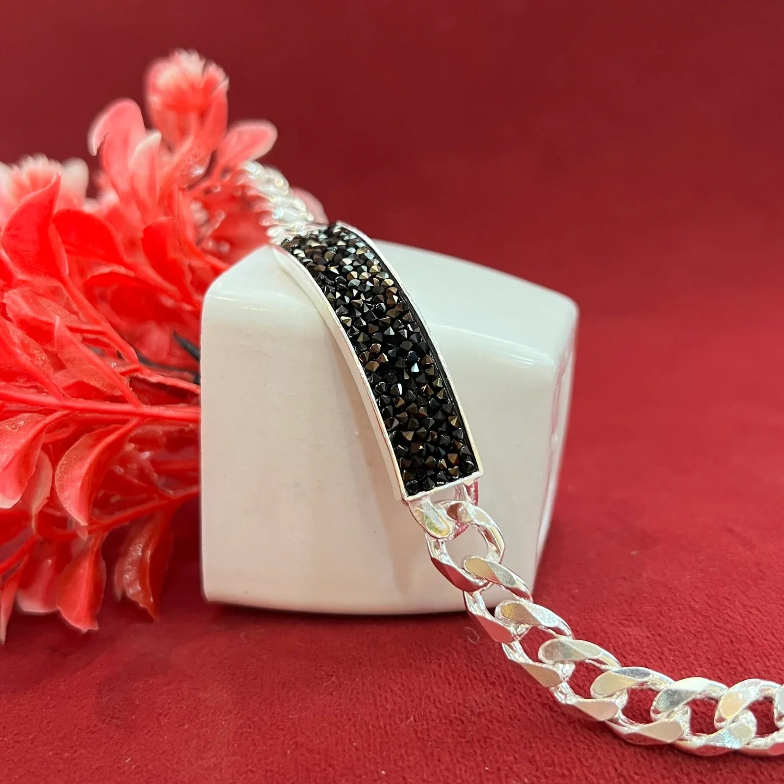 Black Stone Silver Bracelet for Men | 925 Sterling Silver | AJ Jewellers