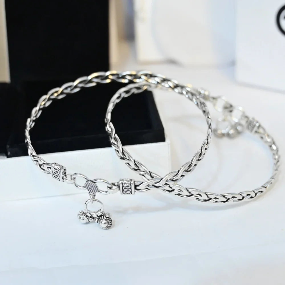 Silver Twisted Ankle Leg Kada for Women | 925 Silver Foot Kada – AJ Jewellers